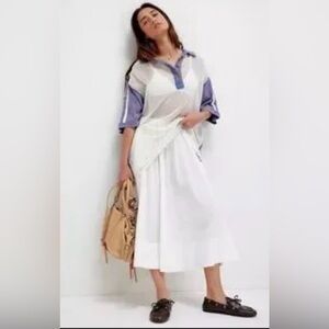 Free People We The Free Karlie Polo Shirt, Steel Blue Combo, Mesh, Size Medium